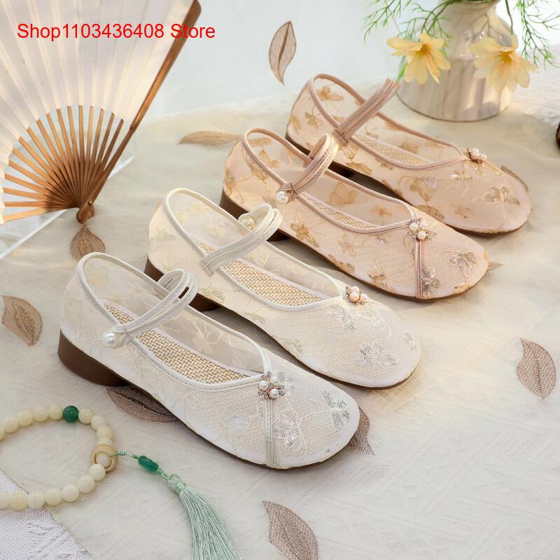 Embroidery Canvas - Nuove Scarpe a Rete con Tacco
