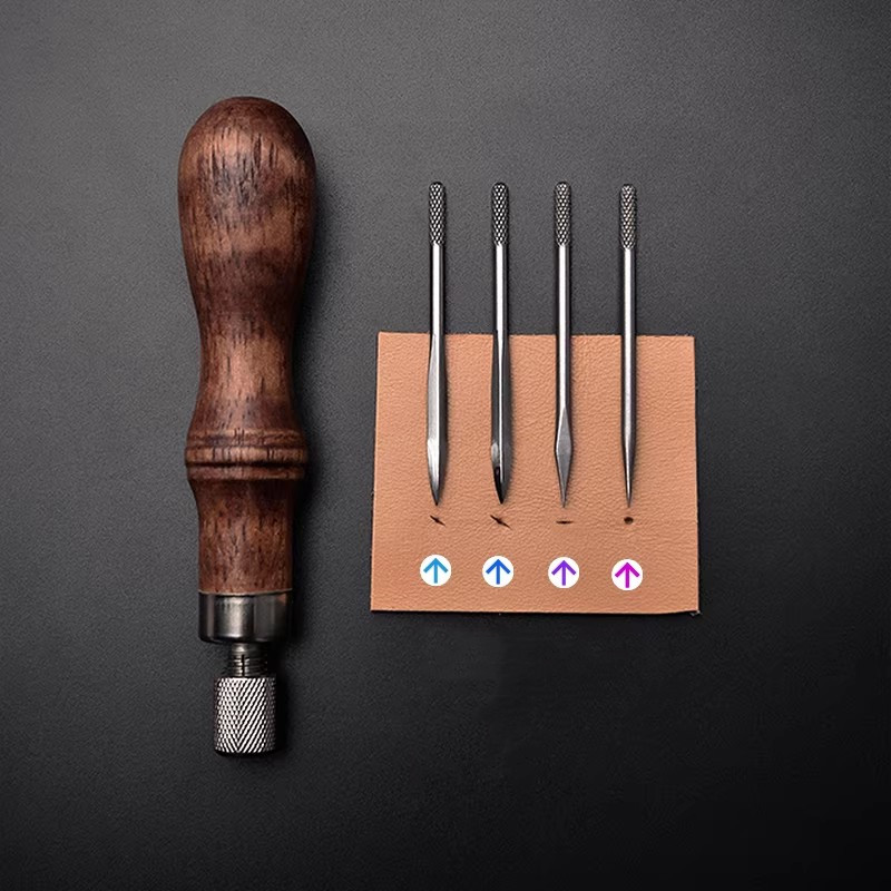 Punch Needle Handle - Set Punzoni in Pelle 4-in-1 con