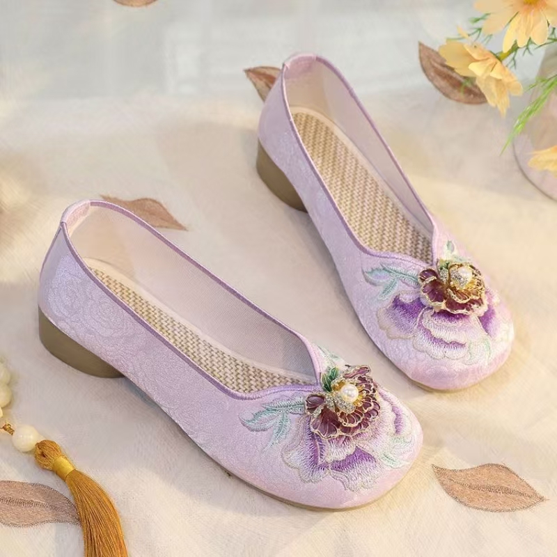 Embroidery Canvas - Scarpe da donna con tacco basso